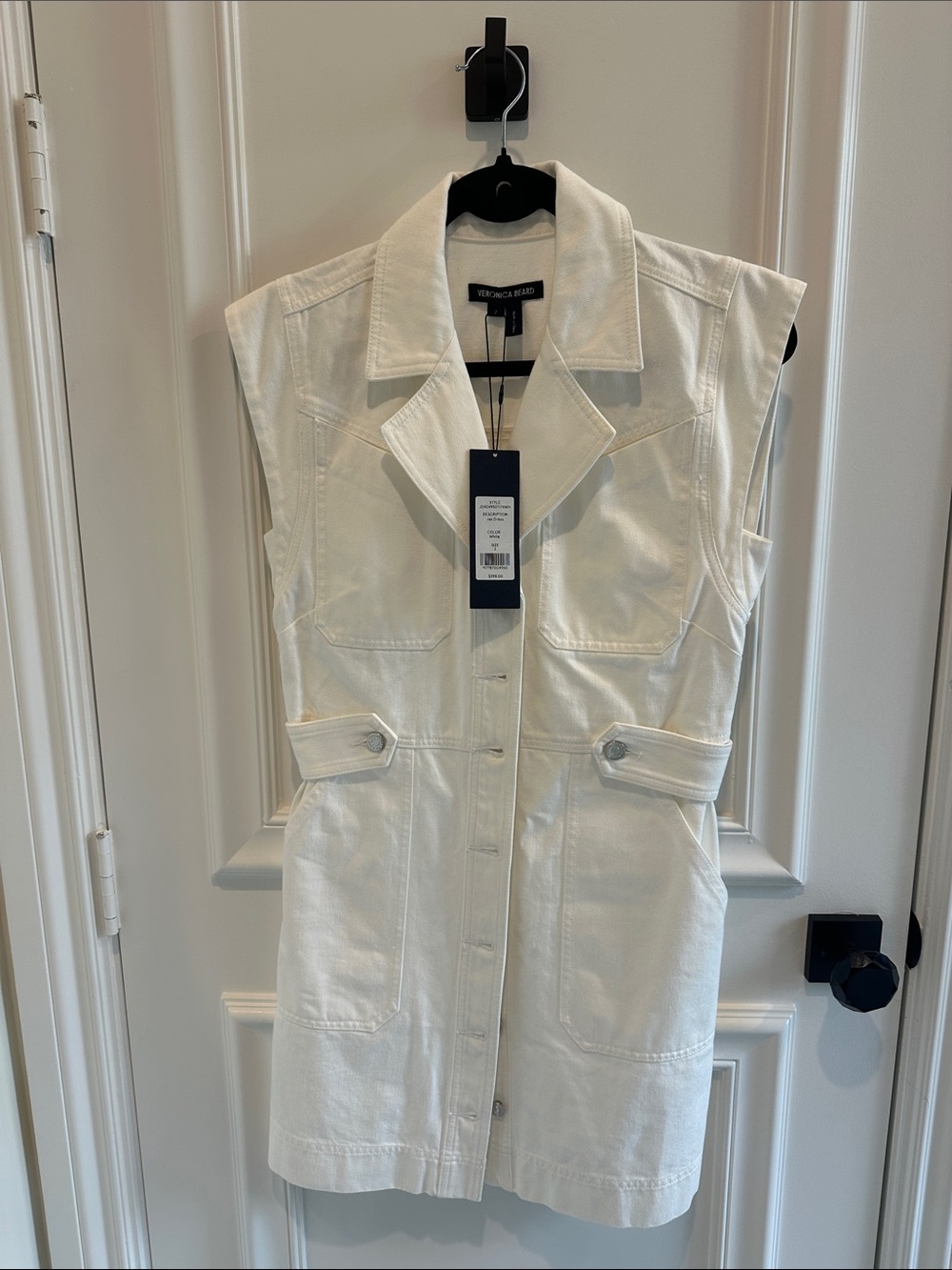 VERONICA BEARD Jax Sleeveless White Denim Utility Mini Dress